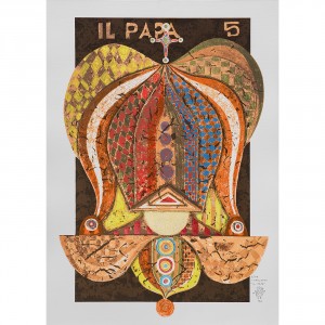 Il Papa (The Pope) - Serigraph 5/22 of Tarots - Run 8/99, printed up to 40 colours with metal insertion on Fabriano paper - 19,7x27,6 in - Venice, 1991